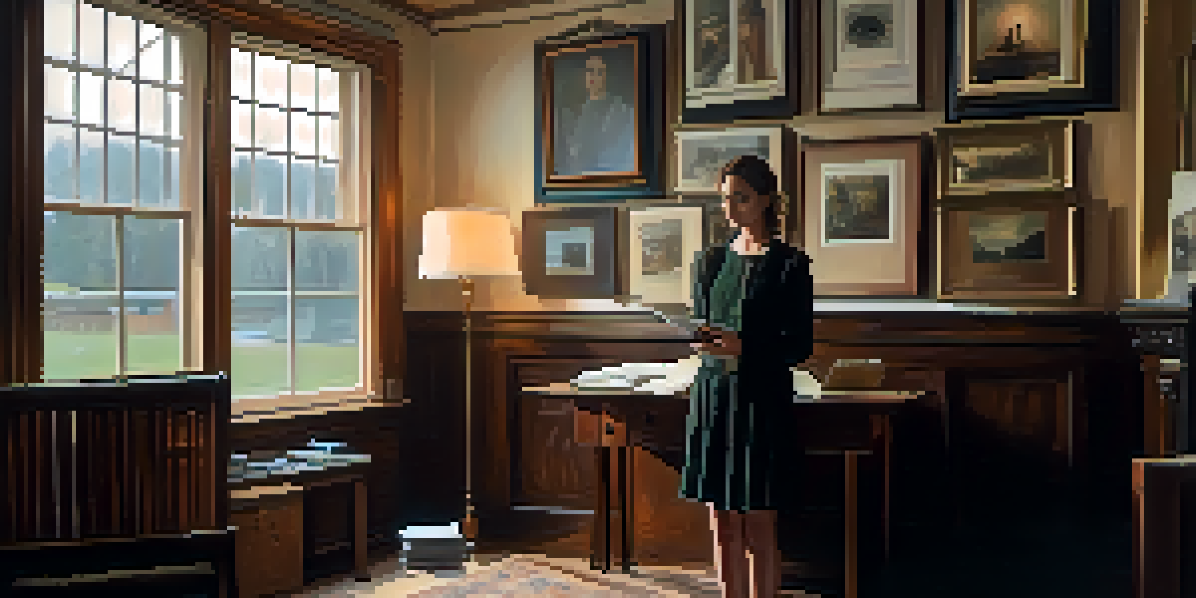 A young woman in a vintage room holding a diary, with a contemplative expression.