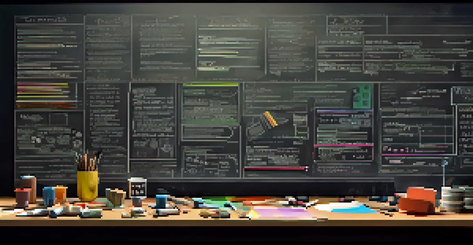 A chalkboard displaying illustrations of film editing techniques with colorful sketches.