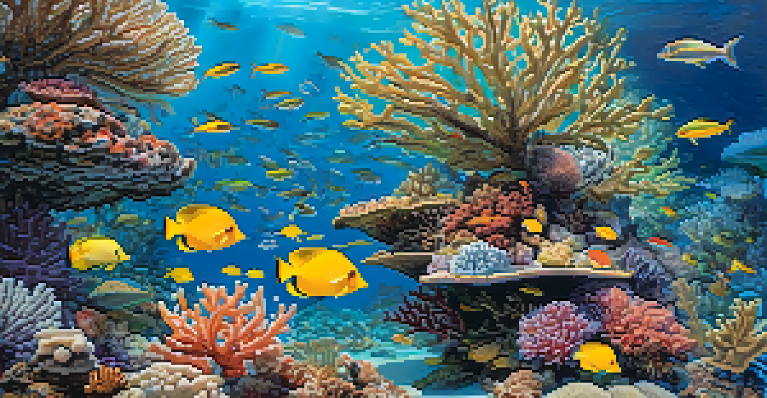 A close-up of a vibrant coral reef with colorful fish, showcasing the beauty and fragility of marine life.