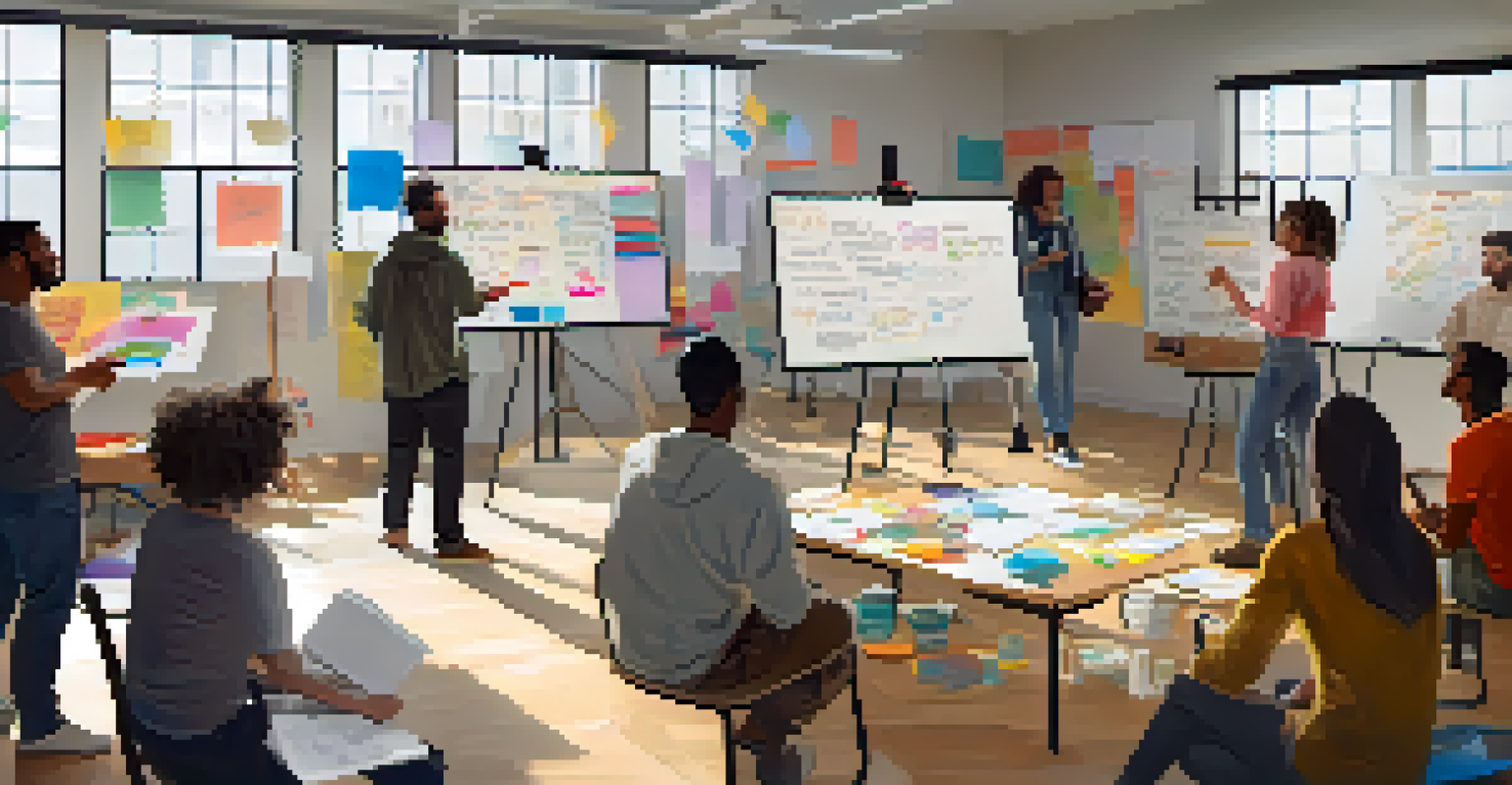 A diverse group of aspiring filmmakers in a workshop at Sundance, brainstorming ideas with a whiteboard in the background.