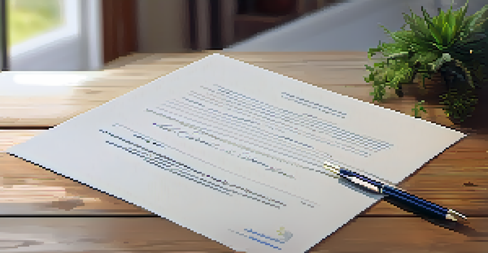 A close-up of a signed consent form on a table with a pen and plants in the background.