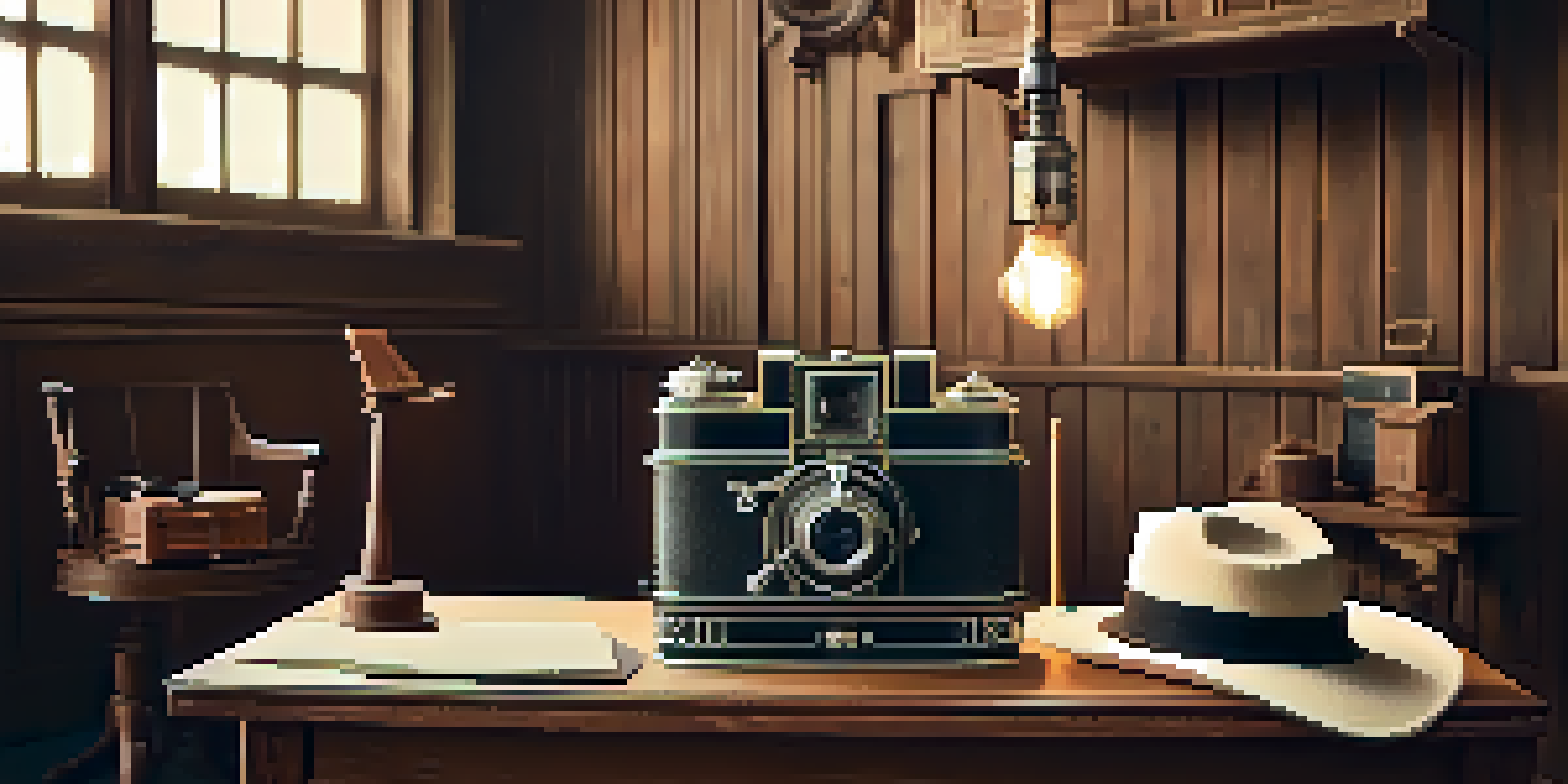 A vintage film set with wooden props and soft lighting, capturing the essence of silent cinema.