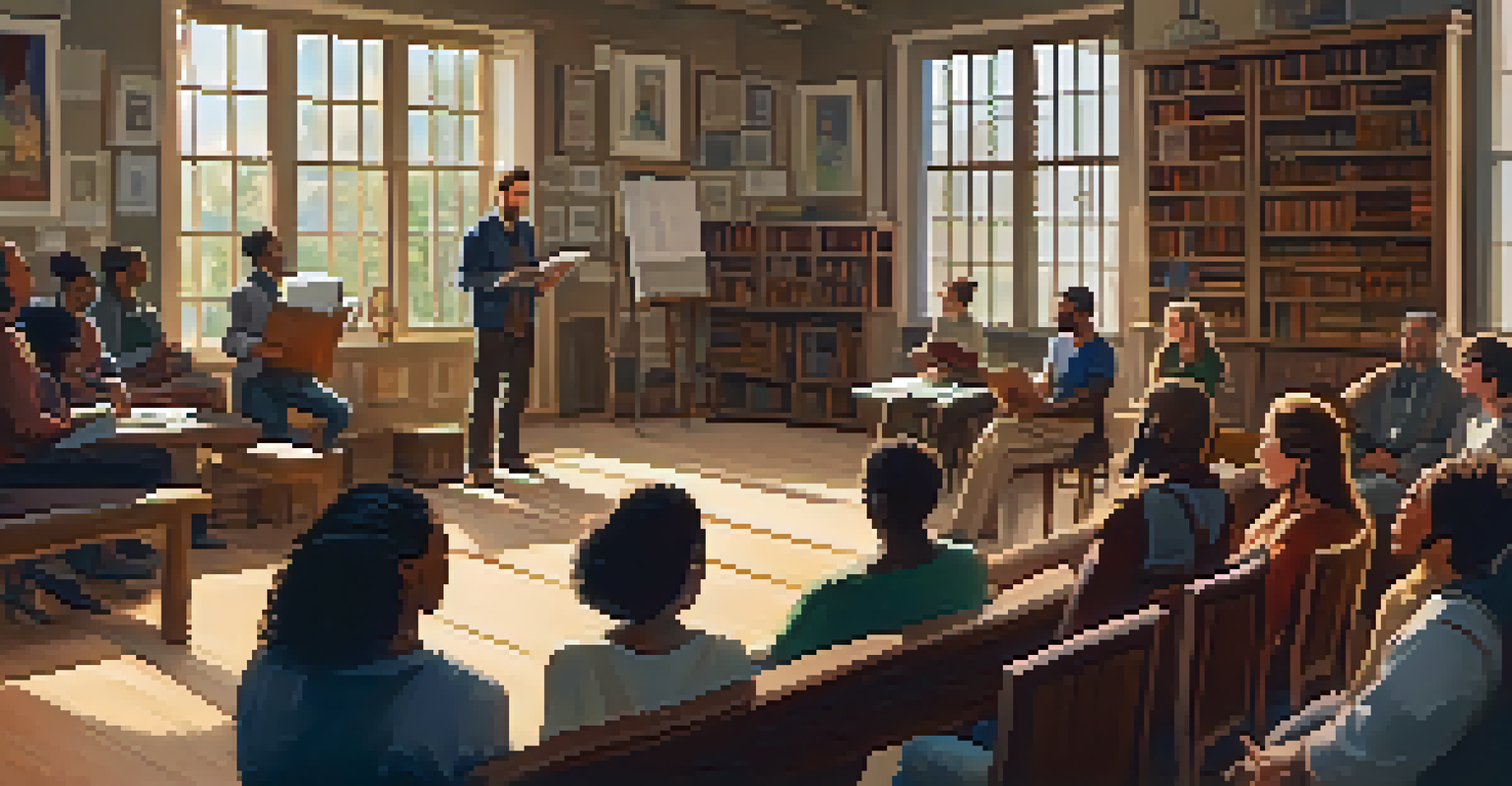 An actor practicing accents in a workshop with peers, surrounded by books and natural light.