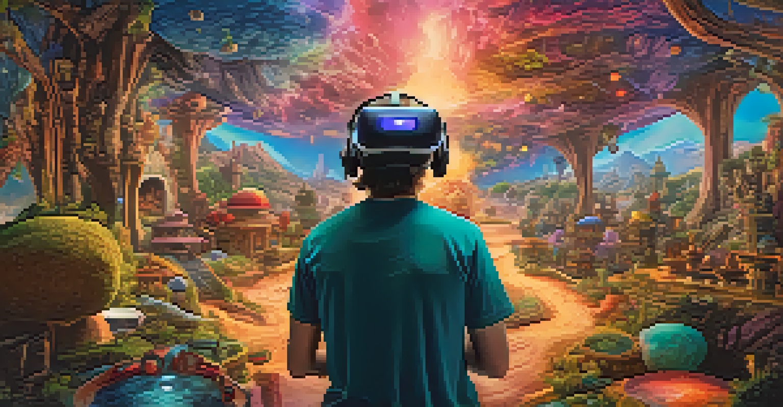 A virtual reality film set where viewers interact with characters in a colorful, fantastical landscape.