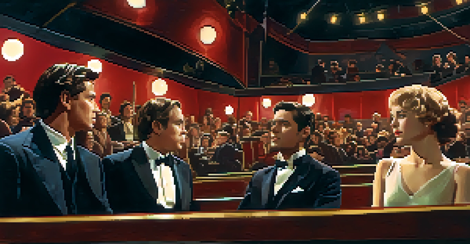 A split-screen image comparing a stage play performance with its cinematic adaptation, showcasing different storytelling techniques.