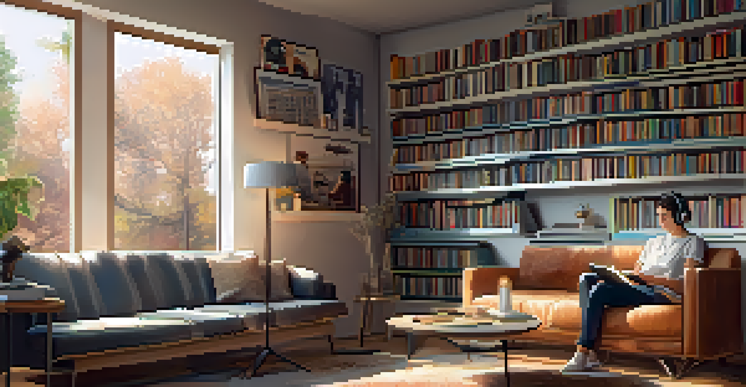 A person enjoying music with headphones in a cozy home environment filled with sunlight.