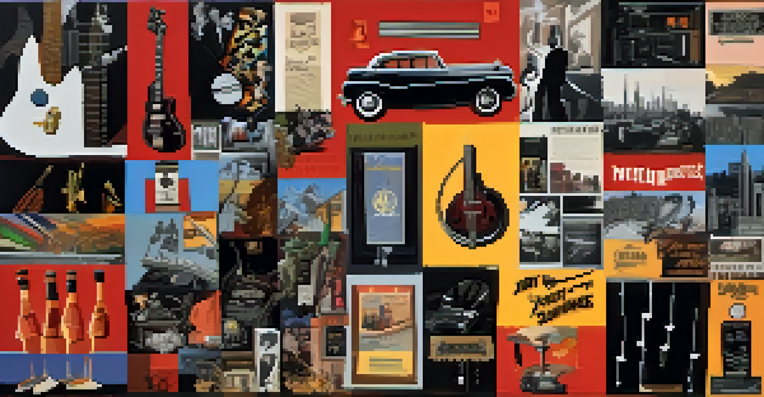 A collage of film genres featuring a jazz saxophonist, classic rock band, and eerie shadows, highlighting classic soundtracks.