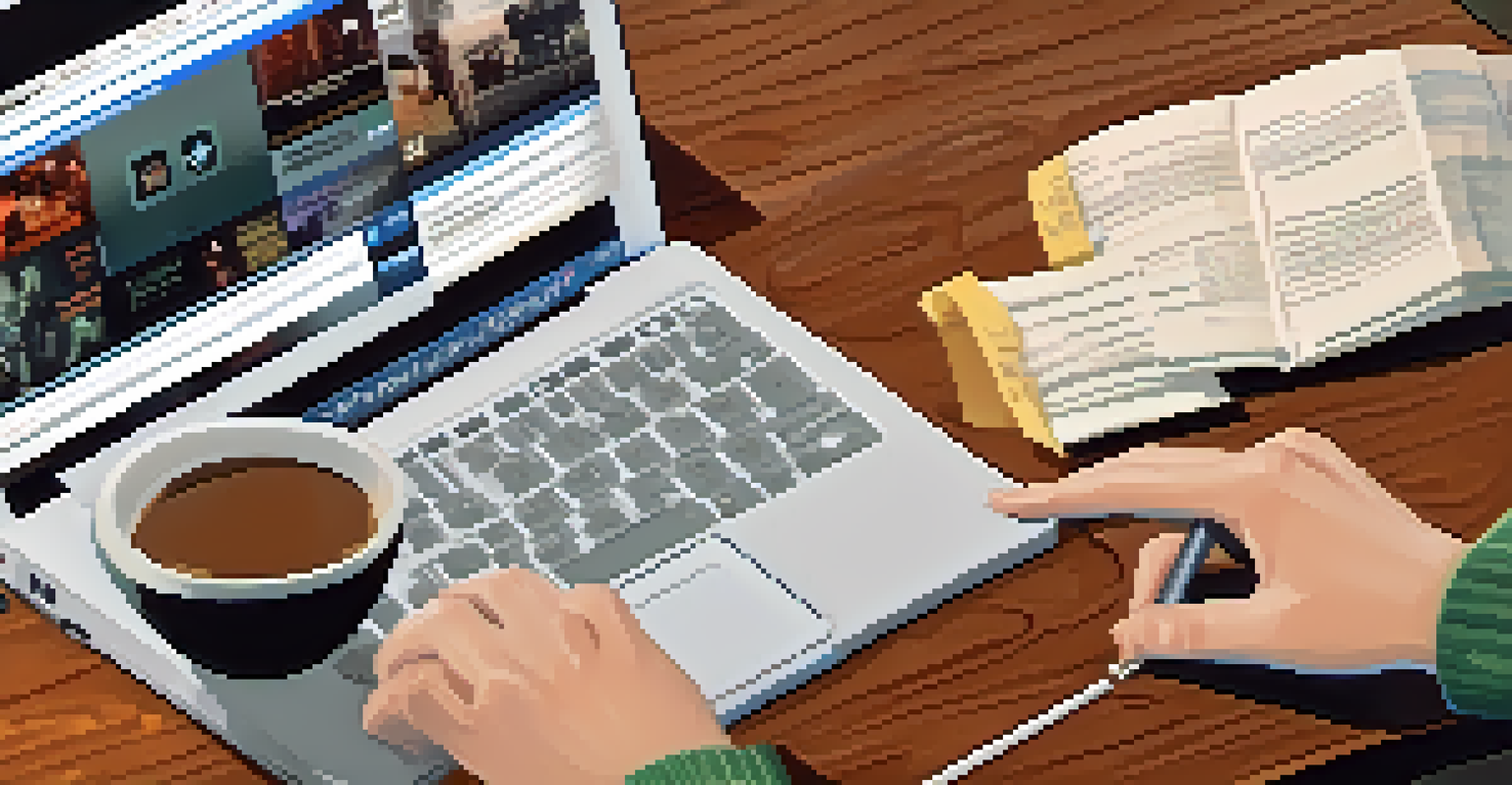 A close-up of hands typing on a laptop with a smartphone showing film festival notifications in a cozy workspace.