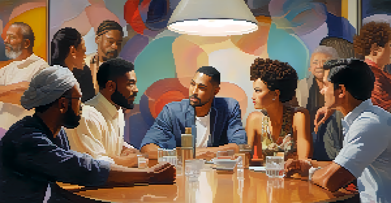 A diverse group of people having a discussion around a round table in a well-lit room.