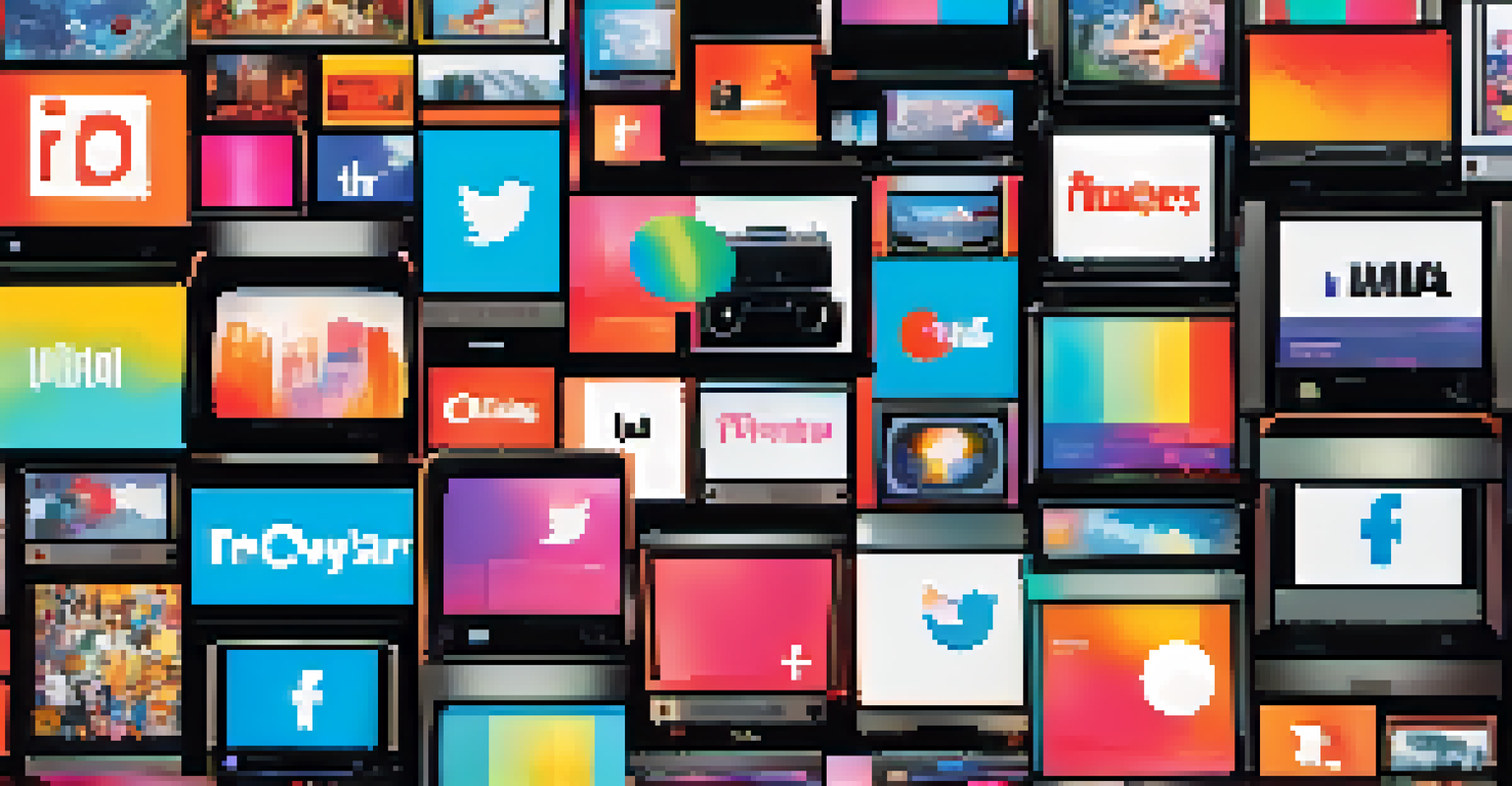 A vibrant collage of digital film trailers being shared on social media with interactive elements.