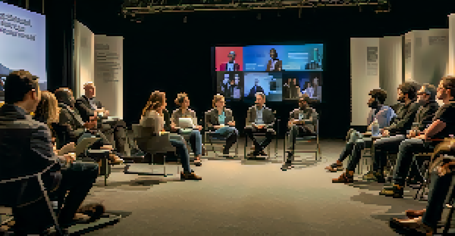 A diverse panel of filmmakers discussing on stage at the Cleveland International Film Festival, with an attentive audience.