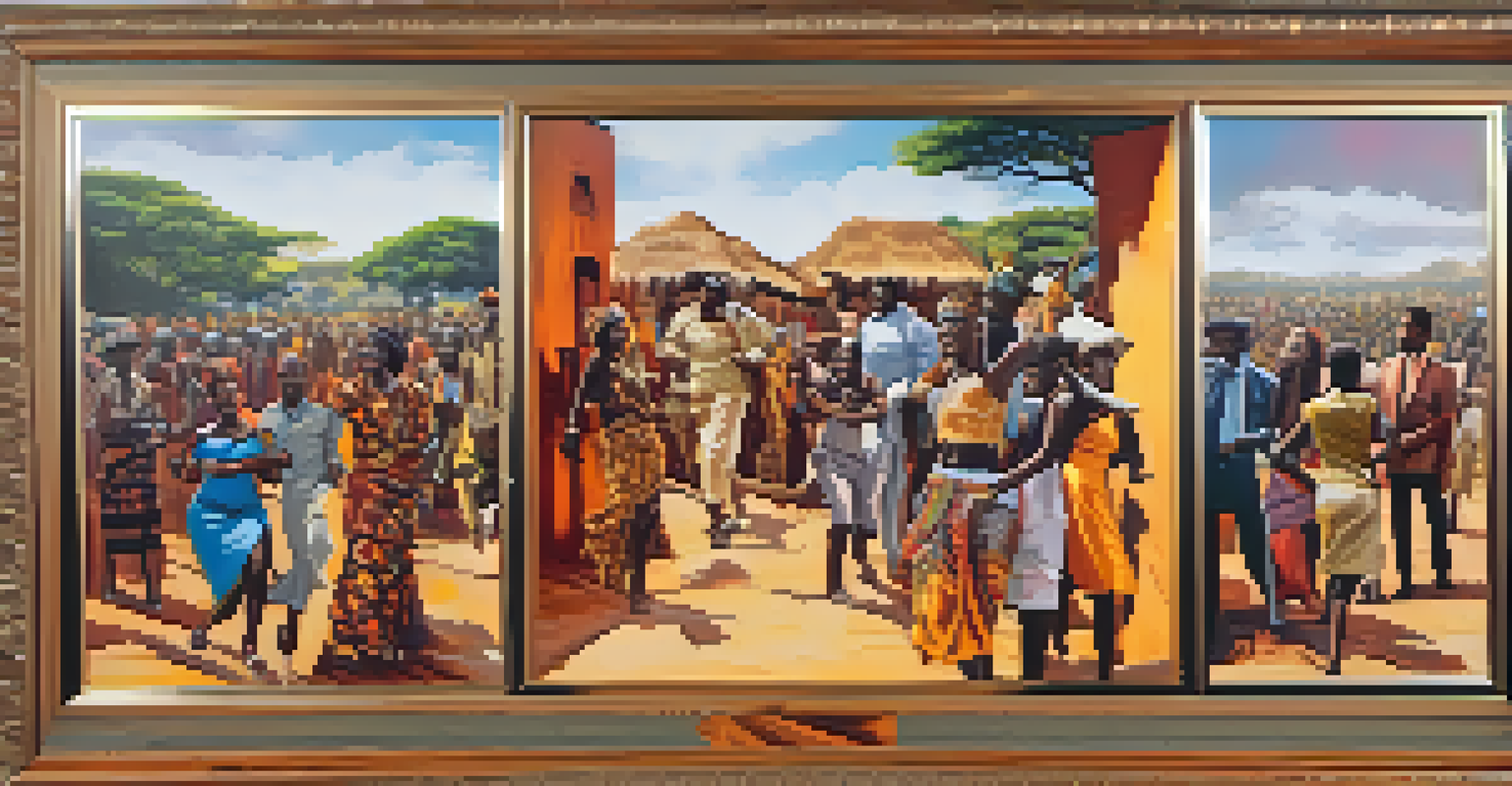 A vibrant collage of iconic scenes from African films, showcasing diverse storytelling and landscapes.