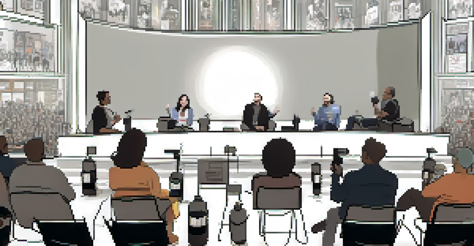 A panel discussion at a film festival with diverse filmmakers on stage and an engaged audience asking questions.