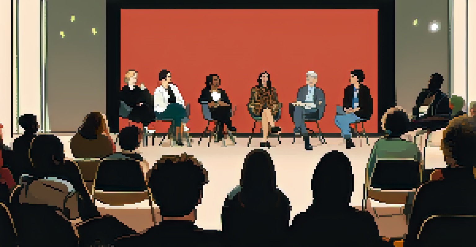 An intimate panel discussion at the BFI London Film Festival with filmmakers on stage and an engaged audience in a warm ambiance.