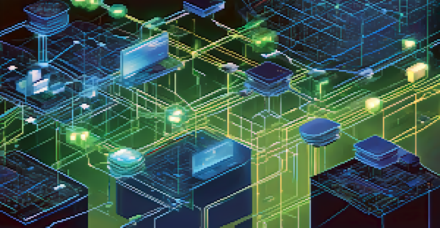A digital representation of a blockchain network with diverse filmmakers and investors connected.