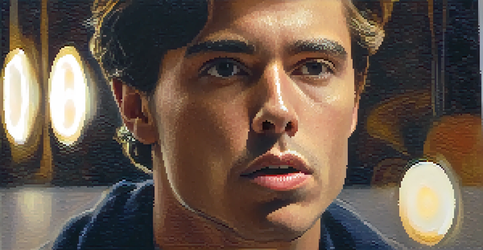 A focused actor practicing vocal warm-ups in front of a blurred mirror with warm lighting.