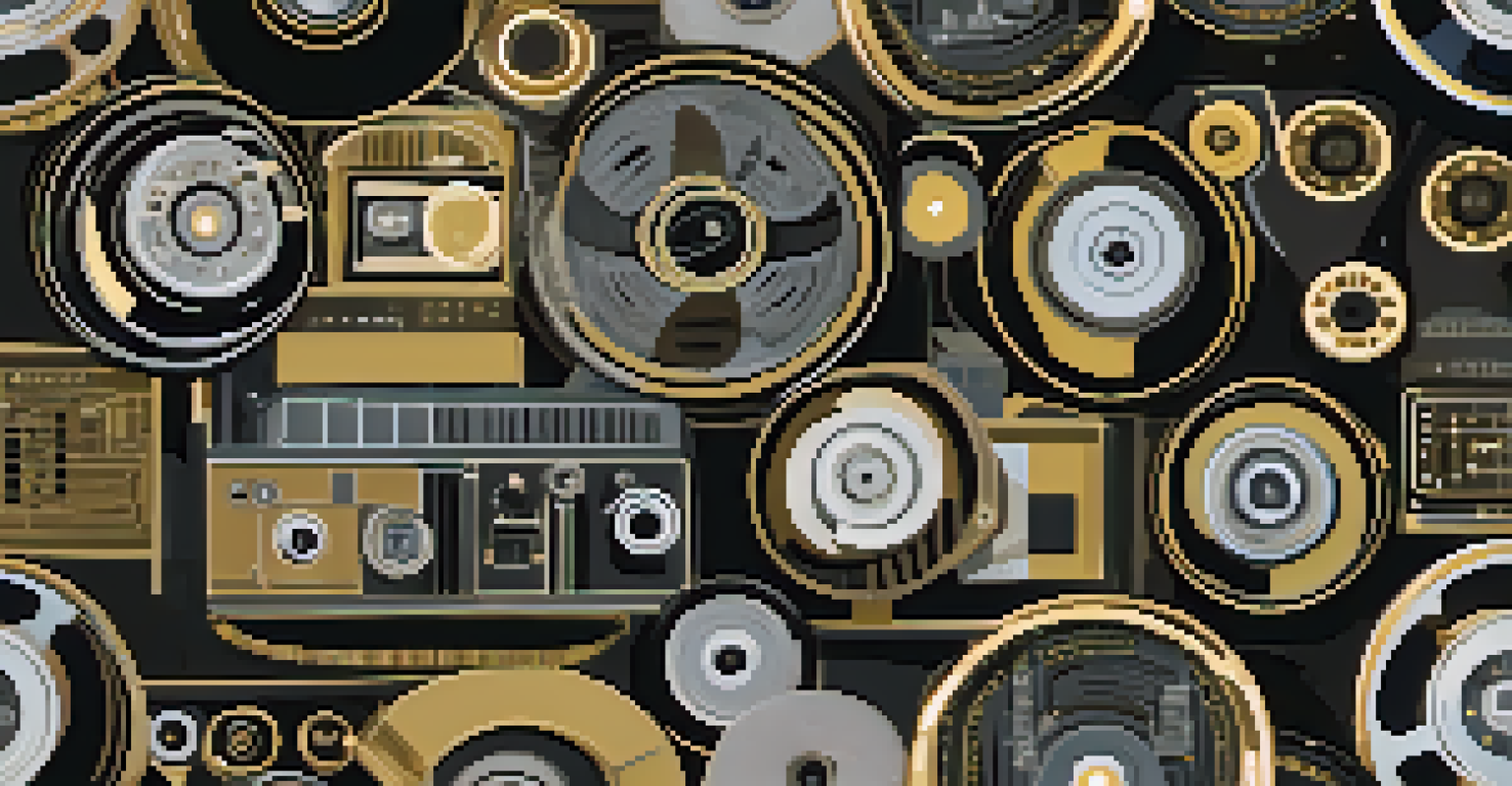 A collage of vintage film reels and digital devices illustrating the evolution of experimental cinema.