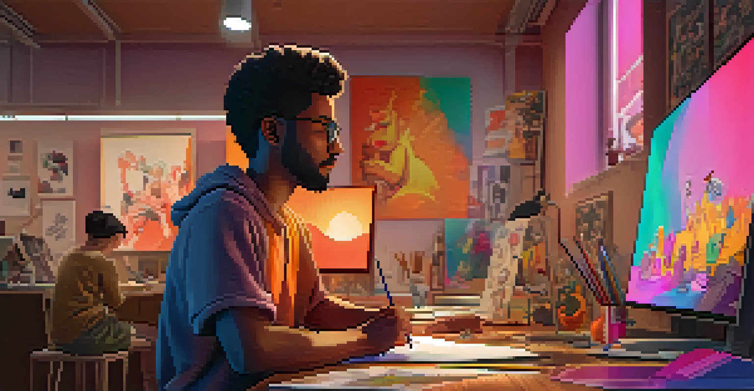A split-screen image showing an artist sketching in a bright studio and a computer displaying vibrant CGI characters, representing the evolution of animation.