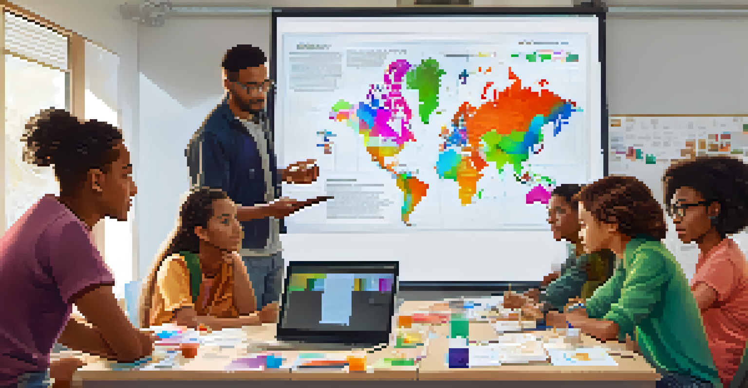 Students collaborating on a group project about a documentary, surrounded by materials and a whiteboard filled with ideas.