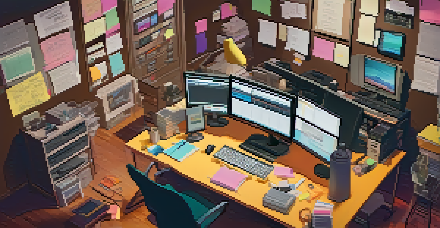 An overhead view of a film editing room where a director and an editor collaborate over a large monitor.