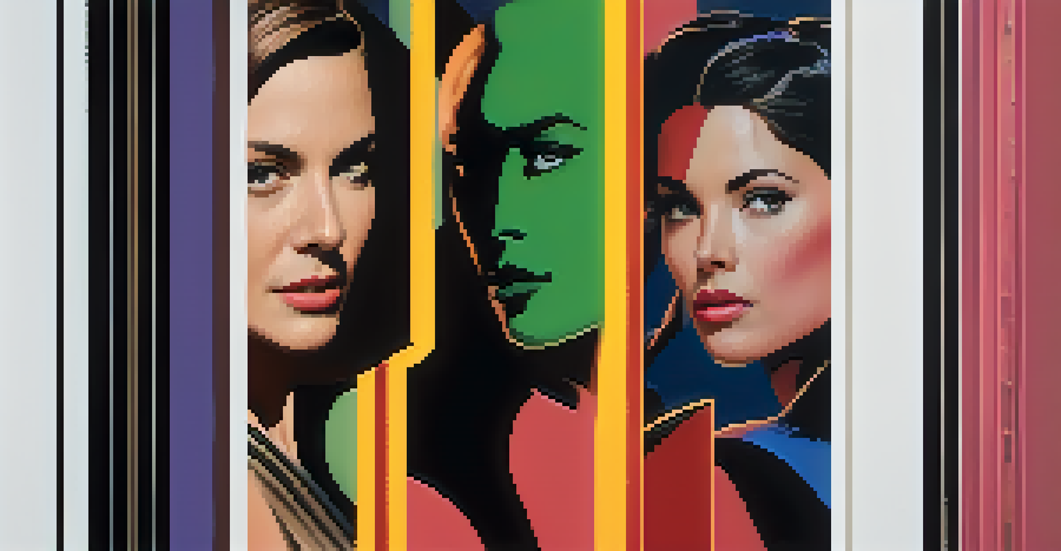 A split screen depicting the male gaze in film versus a confident female character looking at the viewer.