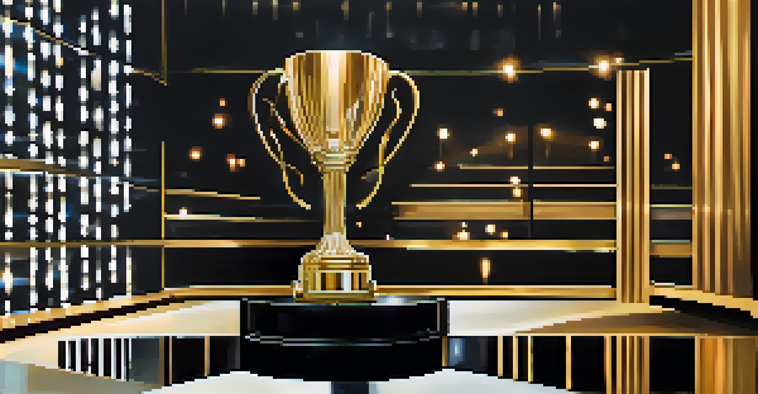 The Palme d'Or trophy displayed with cinematic elements in a dramatic setting.