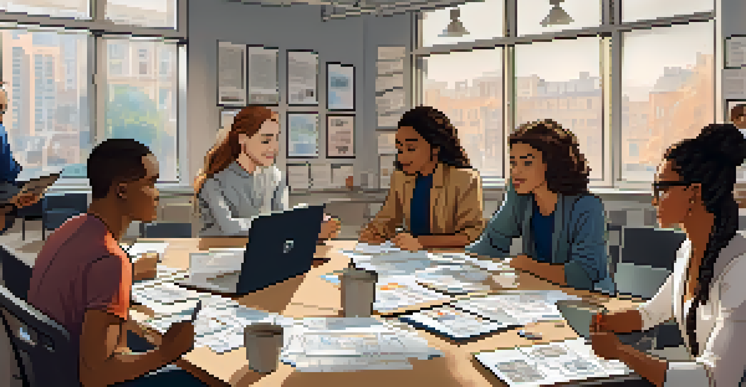 A behind-the-scenes view of a diverse film marketing team brainstorming for a gender-inclusive campaign.