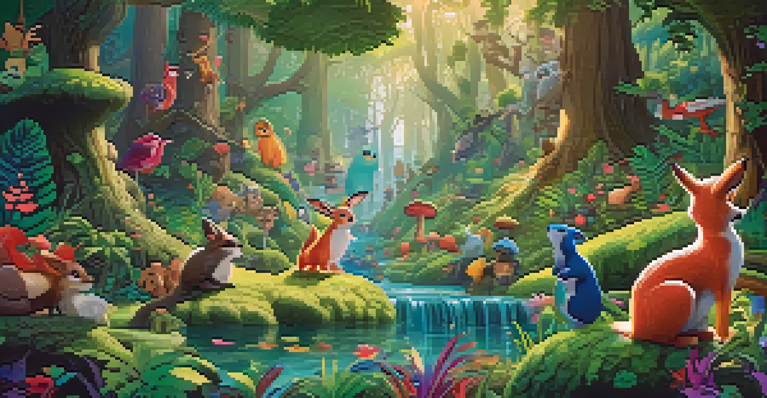 An animated film poster displaying a whimsical forest with colorful creatures and playful typography.