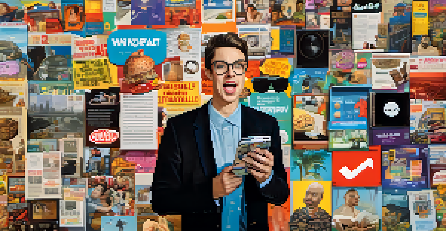 A colorful digital collage of modern satire, featuring memes and social media posts, set against a vibrant background representing digital culture.