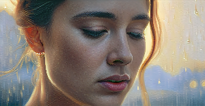 A close-up of a tear rolling down a cheek with a blurred background, emphasizing emotion.