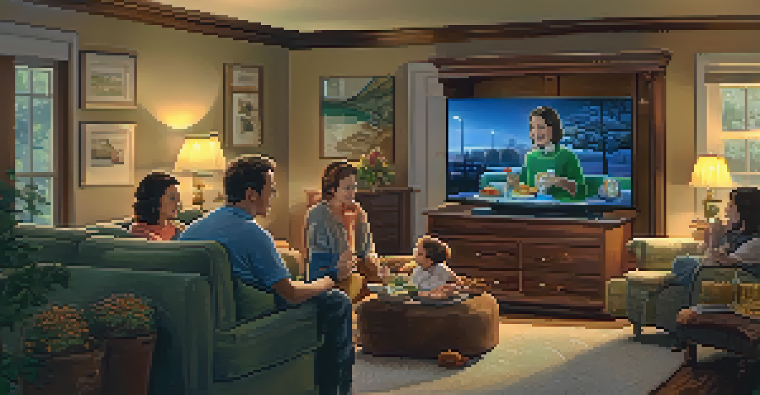 A family watching an awards show together in a cozy living room.