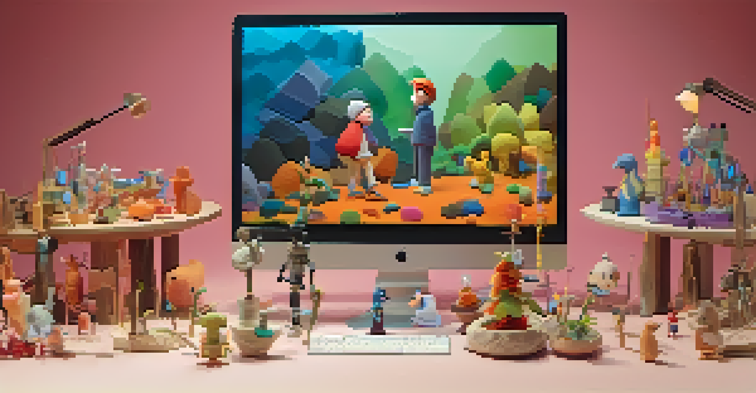 A split-screen image showing a stop motion setup on one side and a digital 2D animation on the other.