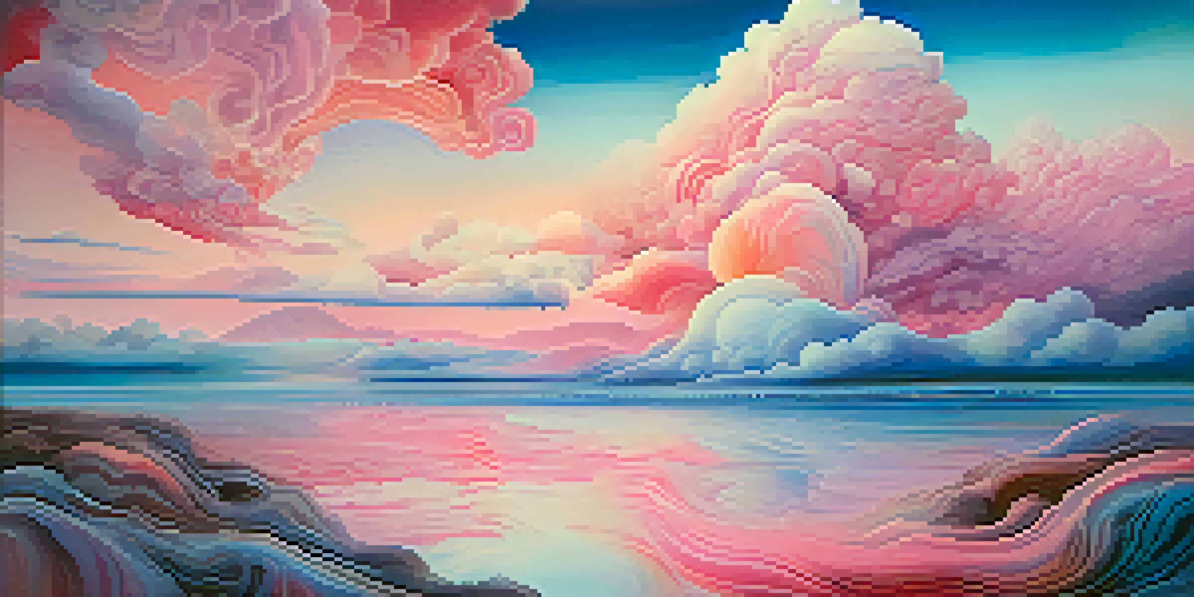 A surreal landscape with fluid shapes and vibrant colors, depicting abstract thoughts and memories against a gradient sky.