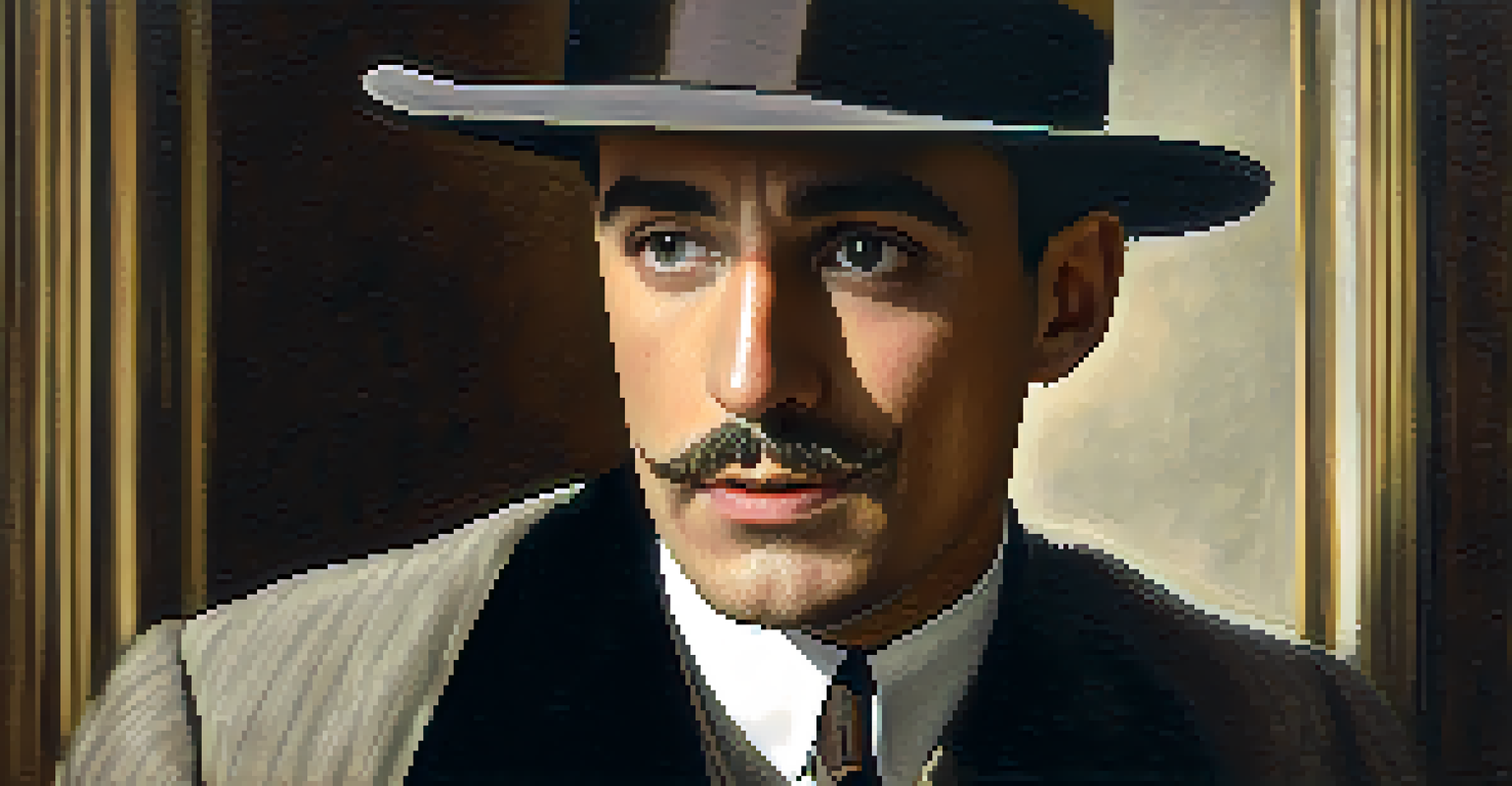 A close-up portrait of a silent film actor with a somber expression, captured in early 1900s attire.