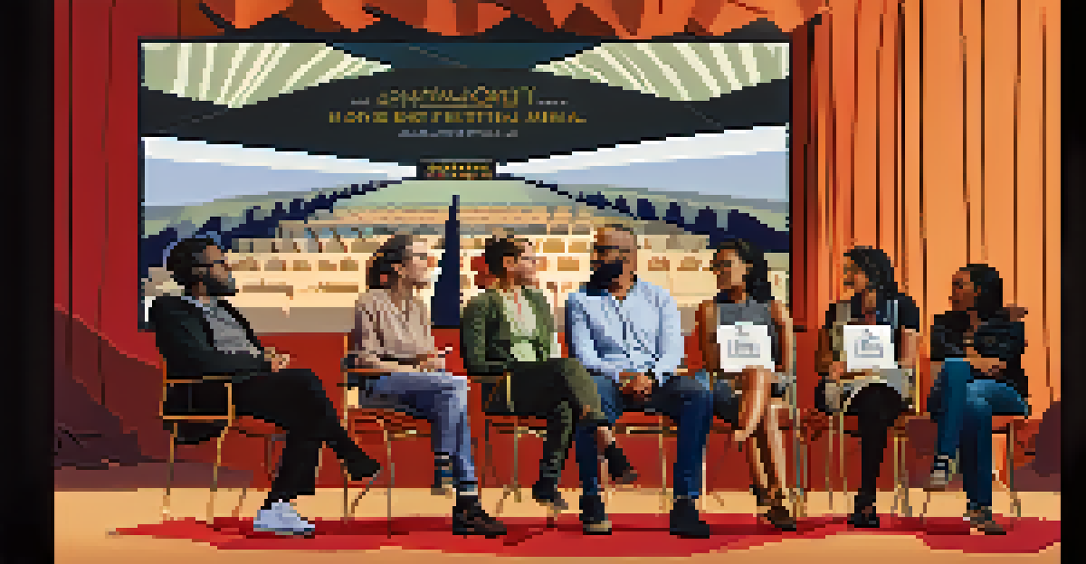 A panel discussion at a film festival with diverse filmmakers sharing insights on stage.