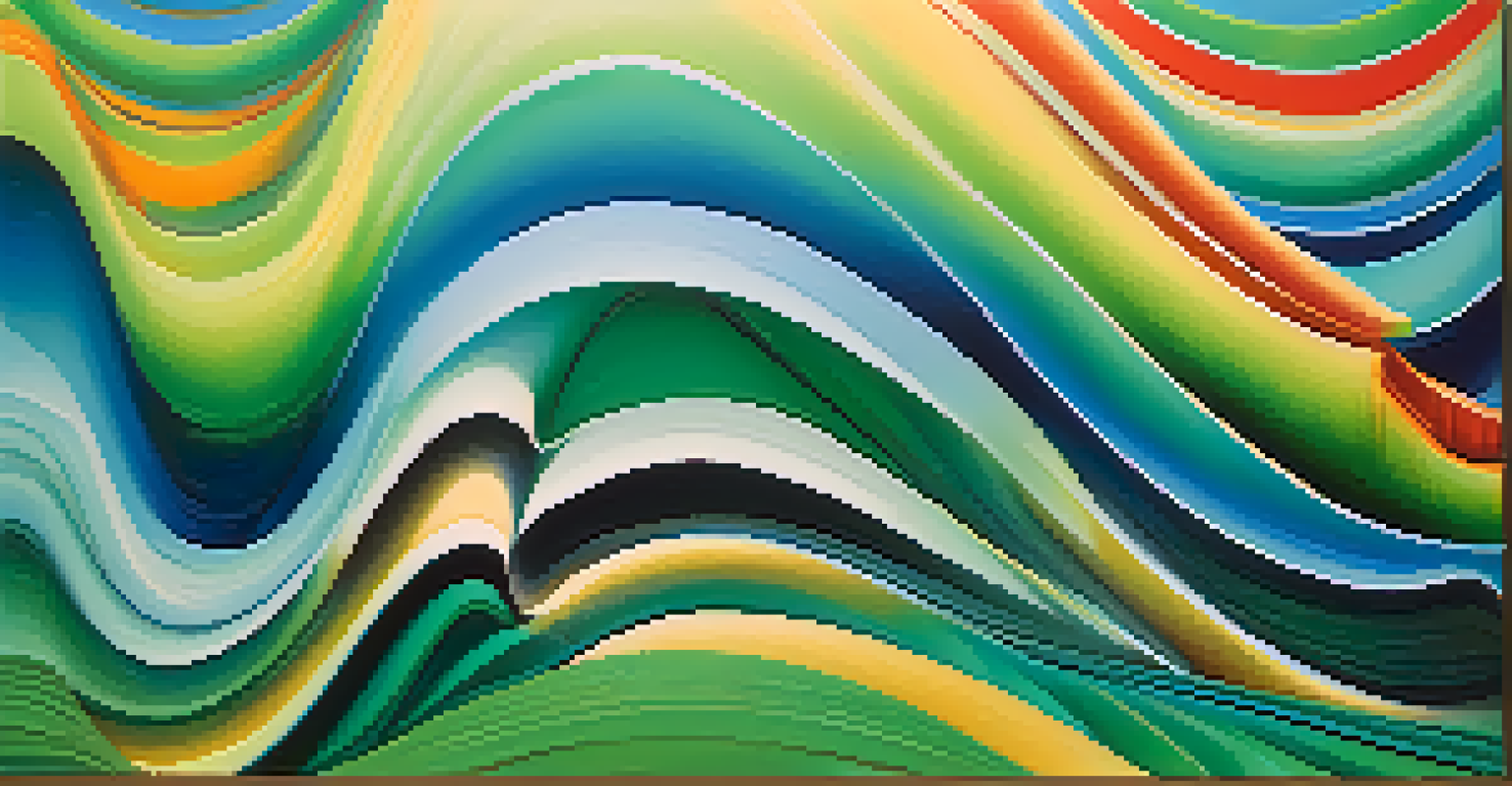 Colorful sound waves represented by flowing lines against a blue and green gradient background.