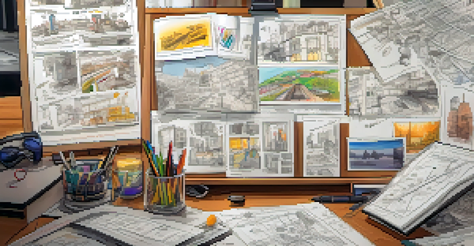 A close-up of a storyboard with sketches and notes, showcasing the creative process of developing a cinematic universe.