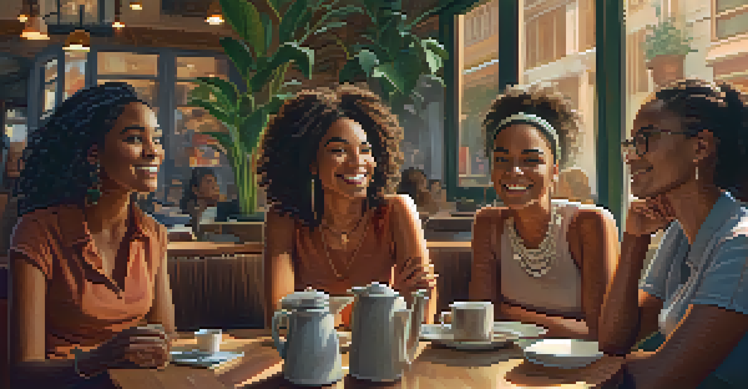 A diverse group of women sitting in a cafe, engaged in a passionate discussion.