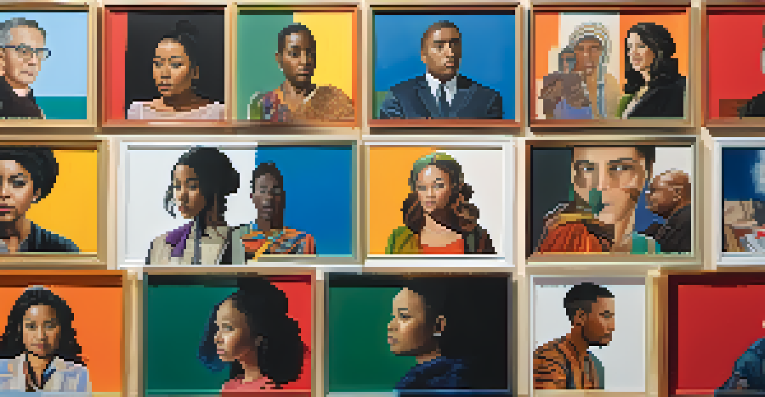 A collage of film stills depicting various cultures and social issues, showcasing vibrant colors and powerful imagery that evoke empathy.