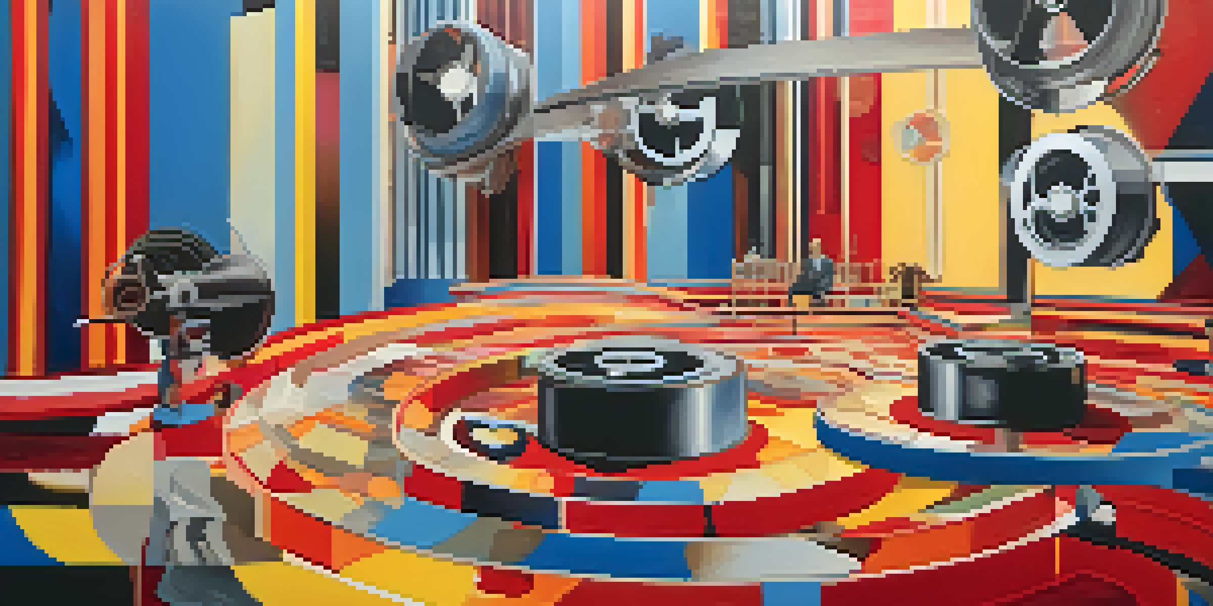 An abstract representation of experimental cinema with fragmented film reels and dreamlike imagery in bright colors.