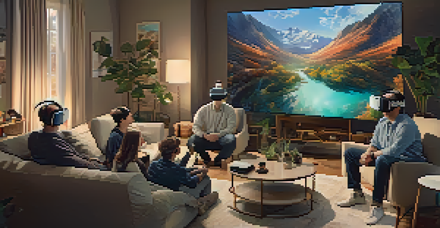 A group of people in a living room wearing VR headsets, engaged in a virtual reality experience.