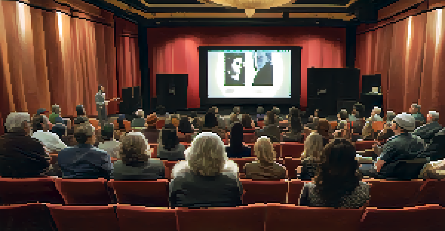 A panel discussion at a film festival with filmmakers and preservationists sharing insights, surrounded by classic film posters.