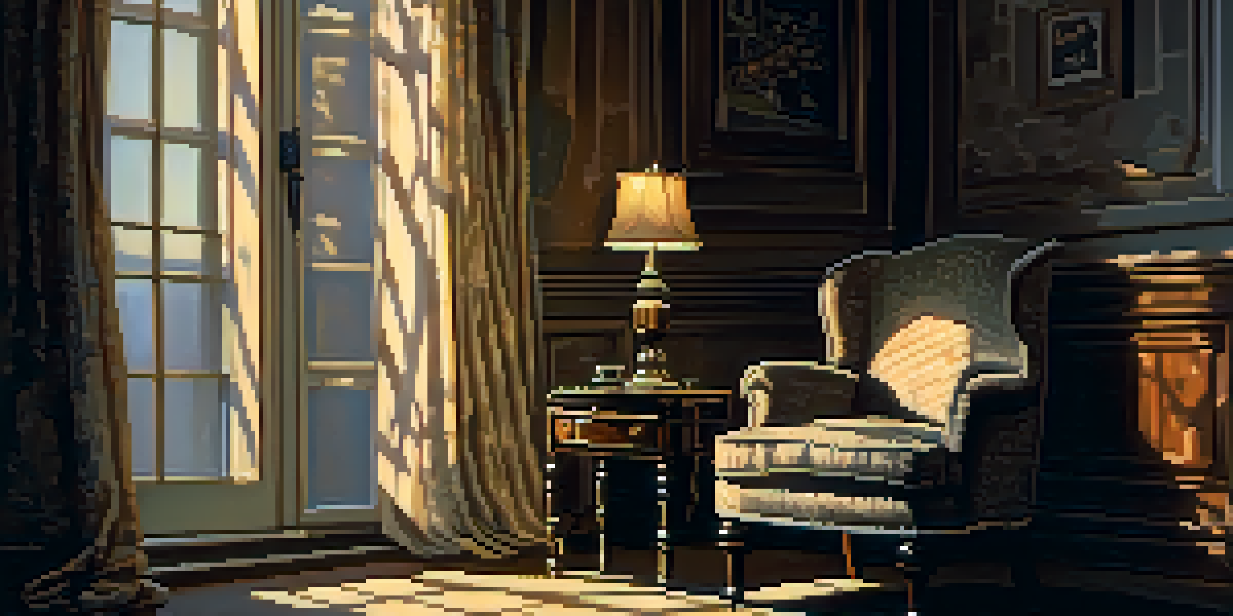 A dimly lit room with a vintage armchair and a flickering candle, creating a tense atmosphere.