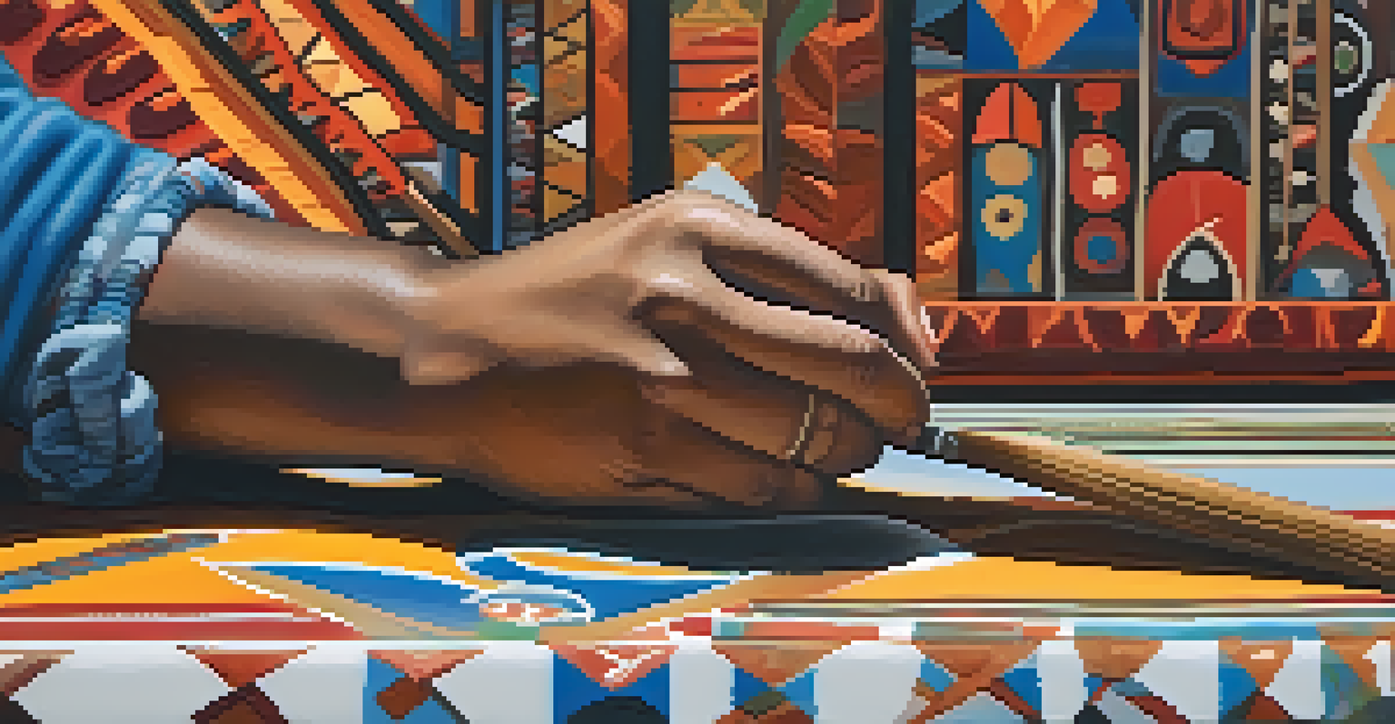 An Indigenous artist painting a mural, showcasing their cultural symbols and vibrant colors.