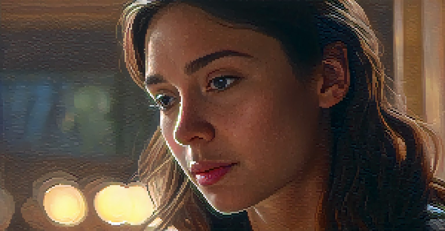 A close-up of a character with tears in their eyes, delivering a heartfelt monologue in a softly lit setting.