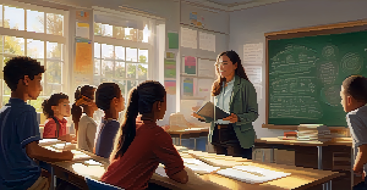 A teacher engaging students in a classroom filled with sunlight, representing inspiration and creativity.