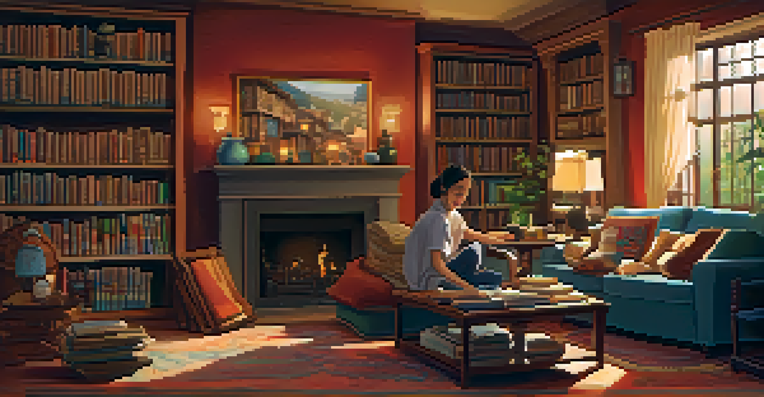 A cozy living room with cultural artifacts, where a family shares stories and laughter around a table, highlighting cultural diversity.