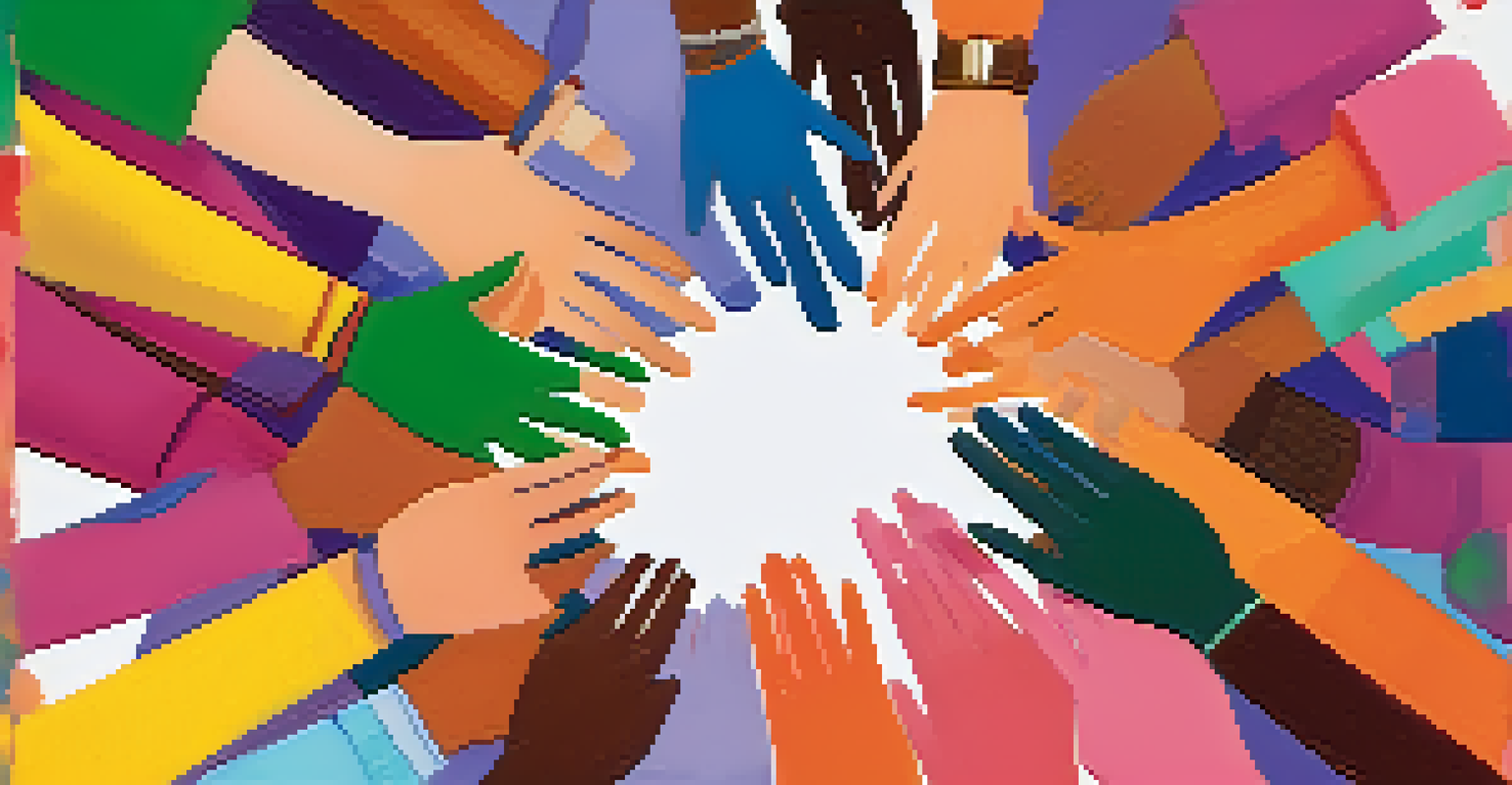 A circle of diverse individuals holding hands to symbolize support for mental health awareness.