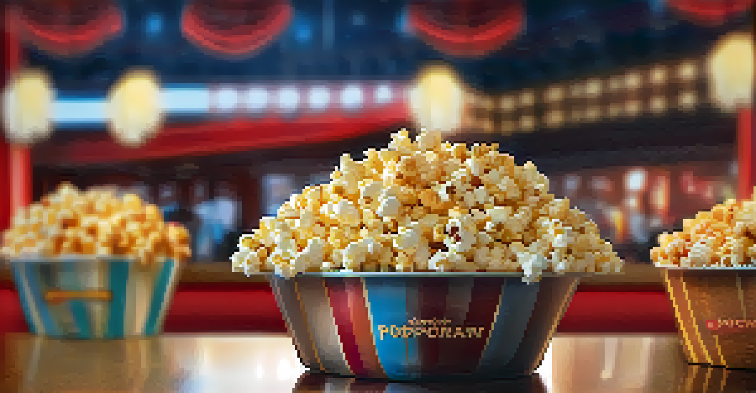A close-up of a gourmet popcorn display showing various flavors in decorative containers.