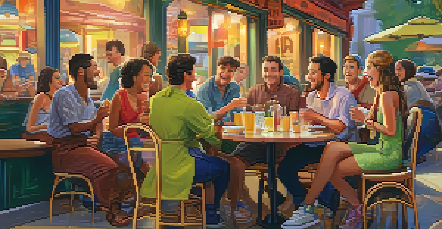 A lively cafe scene with a character using humor to entertain friends, creating a joyful and animated atmosphere.